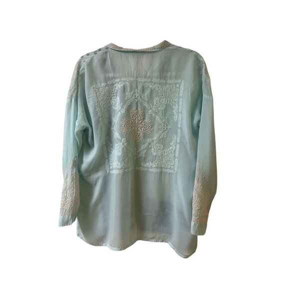 Johnny Was embroidered button down blouse aqua color sz XS - Picture 2 of 7